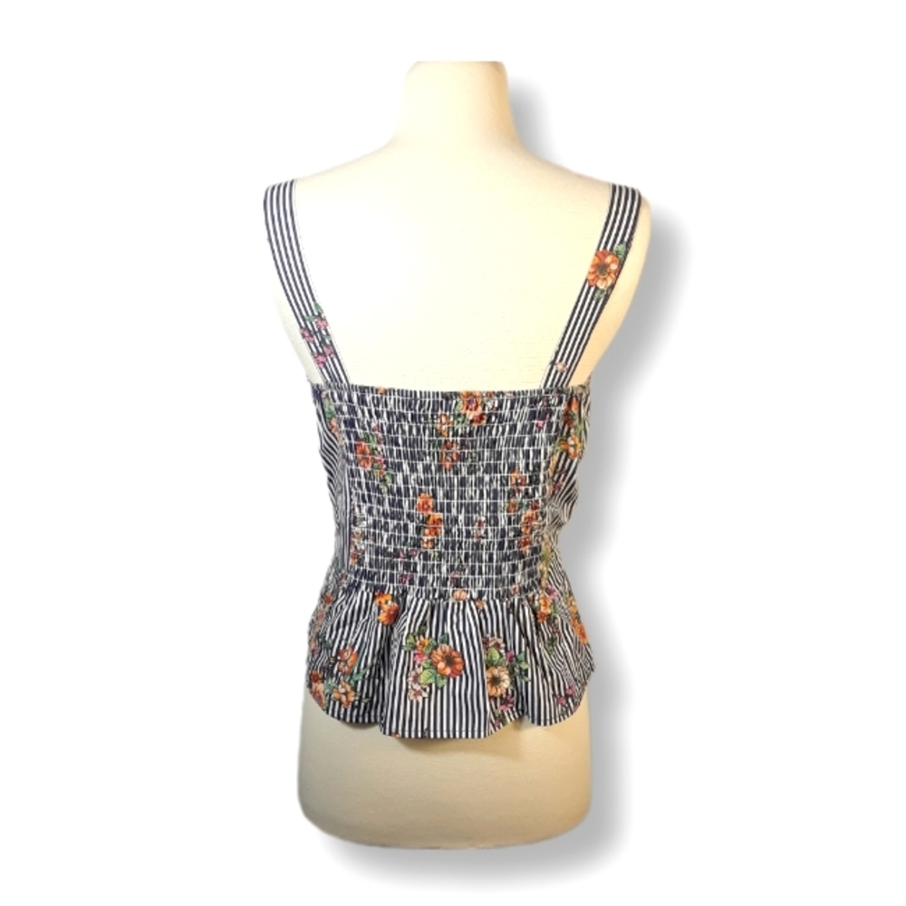 Iris Striped Tank Top Womens Fit & Flare Sleeveless Floral Bow Padded Low Cut-L - Picture 4 of 16
